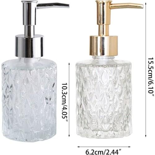 C5AC 160ml Glass Hand Soap Dispenser with Press Pump Clear Diamond Design Refillable Lotion Liquid Refillable Empty Bottle