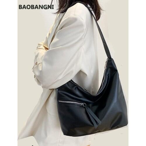 Solid Color Fashion PU Leather Female Tote Handbag Lady Shoulder Large Bags Brand Designer Women Casual Zipper Bag