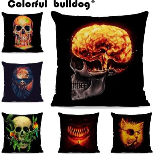 Thriller Personality Skull Pillowcase Explosion Crow Brain Bird Plant Living Room Bedroom Decoration Cushion Cover Velvet Pillow