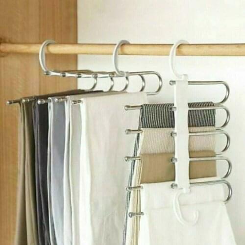 Multi-function Stainless Steel 1PC 5 Tier Portable Clothes Hanger Pants Racks Trousers Hanger Clothes Storage Drying Hanger