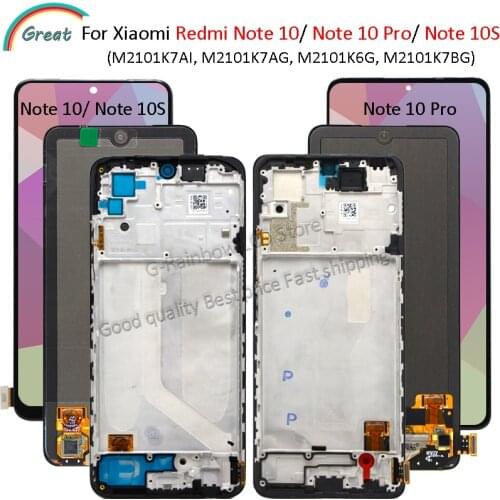 AMOLED For Xiaomi Redmi Note 10 Pro LCD with Frame Touch Panel Screen Digitizer Tela For Redmi Note10 Note 10S Display M2101K6G