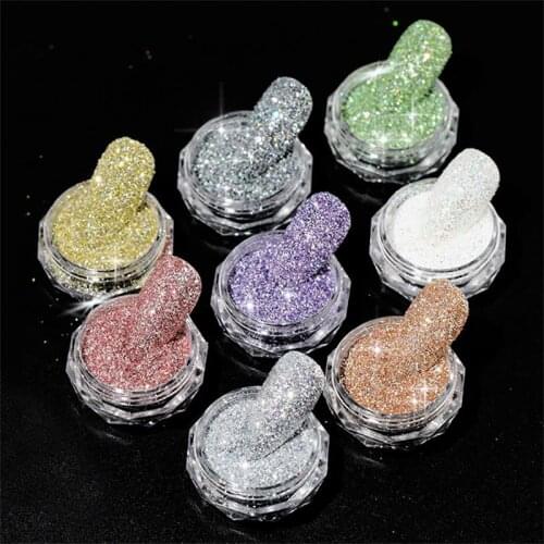 1Box Shiny Diamond Nail Powder Laser Silver Reflective Nail Glitter Dust Fine Pigment Holographic Nail Art Decorations