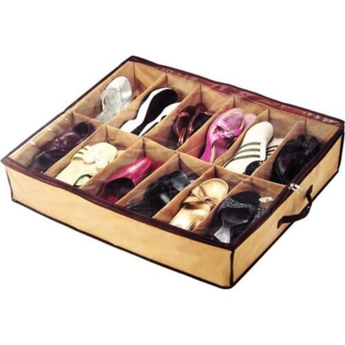 13PCS / LOT Multi Grid Khaki Shoes Transparency Lidded Storage Bag 12 Grid Nonwoven Bbedroom Storage Shoe Box