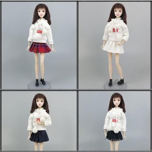 4sets/lot Fashion Red Super White Top Hoodie Sweatshirt + Pleated Skirt Clothes Outfits For Barbie 1/6 Dolls Accessories Toys