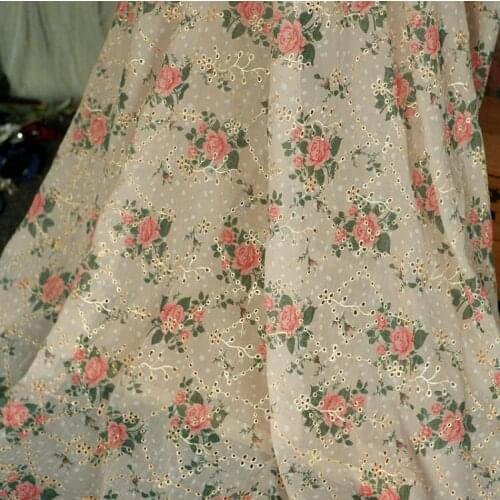 50*150 CM Width Rose Floral Printed Chiffon Embroidered Lace Fabric For Womens Dress Table Clothes Cheongsam Sewing Materials