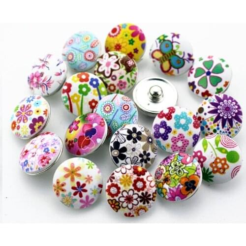 50pcs/lot Mix Random Printing Flowers Snap Buttons for 18mm Ginger Snap Bracelet&Bangles DIY Snap necklace Jewelry Charms