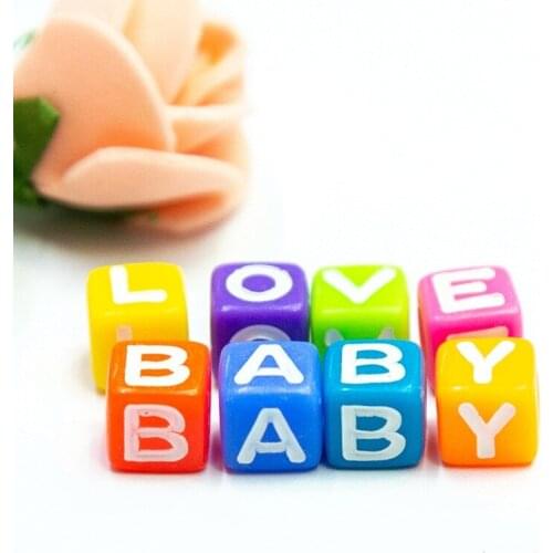 Loose Acrylic Beads Solid Colorful Cube Palstic Alphabet Jewelry Beads Big Hole Square English Character Initial Bracelet Spacer