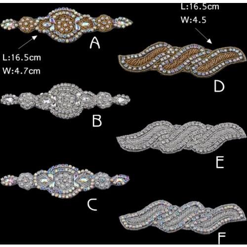 Diamond Shaped Crystal Rhinestone Applique Beaded Crystal Patch Wedding Sash Apparel Applique For Bridal Hair Accessories