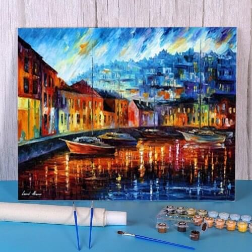 Blue Harbor DIY Paint By Numbers Package Oil Paints 40*50 Canvas Pictures New Design Kids Drawing