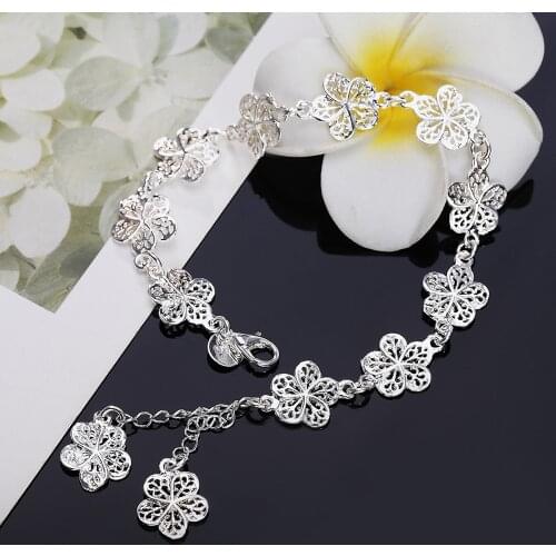Popular charm 100% 925 Sterling Silver Flowers Chain Bracelets for Women Retro Fashion Wedding Party Christmas Gift fine Jewelry