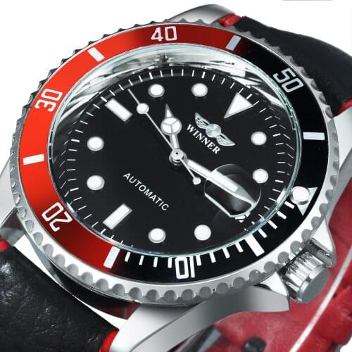 WINNER Mens Watches Top Brand Luxury 2020 Automatic Mechanical Watch Men Contrast Color Leather Strap Calendar Wrist Watch Male