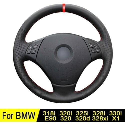 Car Steering Wheel Cover For BMW E90 X1 320 318i 320i 325i 330i 320d 328xi 2007 Black Hand-Stitched Artificial Leather