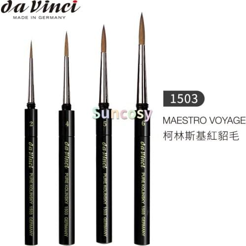 Da Vinci Travel Series 1503 Maestro Premium Artist Quality Watercolor Brush, Round Kolinsky Red Sable with Pocket Case Handle