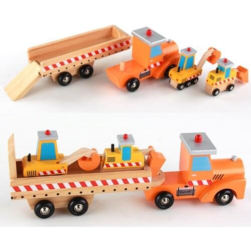 Children Wooden Large Truck Transport Set Simulation Model Toys Kids Wooden Educational Toy Gifts For Children