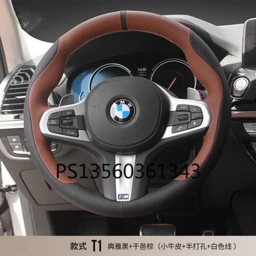 DIY hand-stitched steering wheel cover fit for BMW 3 series 5 series x3 x5 x6 x series leather handle cover