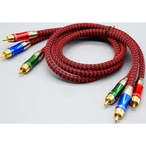 DVD TV AV 3RCA Audio video Cable With Foil Braid shields transmit signals better Audio video RCA Male Composite blue/ green /red