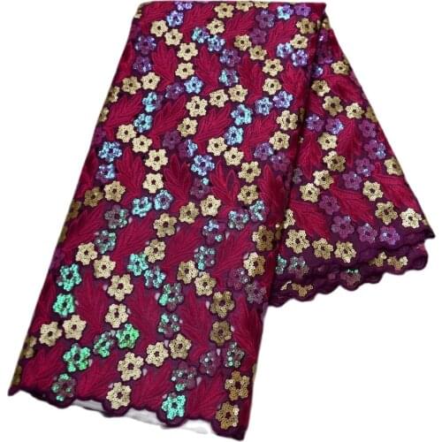 Elegant Small Flowers Design Embroidery Organza Lace in Magenta with Gold Sequins Shinning Aso Ebi African Fabric 2021 OG002-2