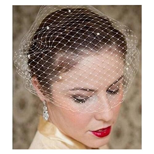 Birdcage Veil White Black Ivory Veil Brides Pearls Beaded Charming Wedding Veil Hair Comb Wedding Hair Accessories Fascinator