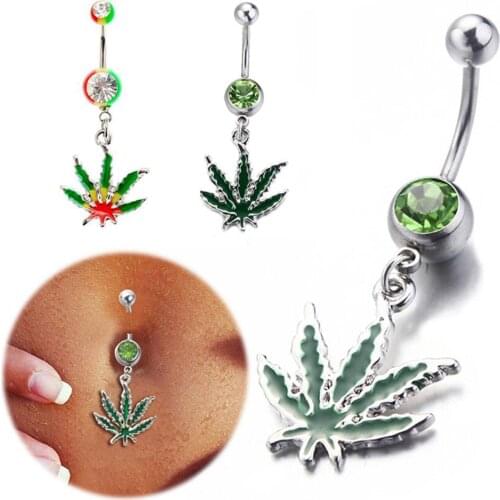 Trendy Pendant Belly Button Rings Steel Maple Leaf Belly Piercing Ring Sexy Navel Piercing Maple Leaf Bar Ring Jewelry