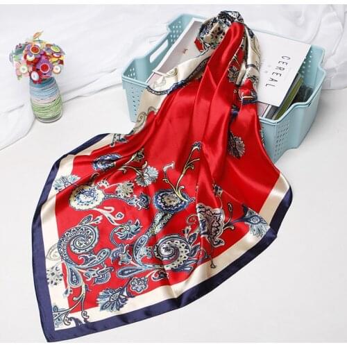 Red Scarf Women 2019 Fashion Luxury Hijab Shawl Wraps Boho Bohemia Style Paisley Floral Print Soft Handkerchief Bandana 90x90cm