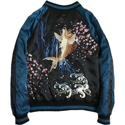 Carp Embroidered Jacket Smooth Men Winter Wadded Baseball Jacket Warm Thick Coat Men Clothing