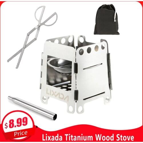 Lixada Portable Titanium Lightweight Folding Wood Stove Pocket Stove Outdoor Cooking Backpacking Camping Stove Accessories