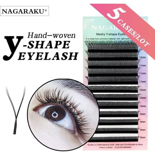 NAGARAKU 5 cases Y-shape volume eyelash extension faux mink lashes premade fans eyelash soft natural net cross false eyelashes