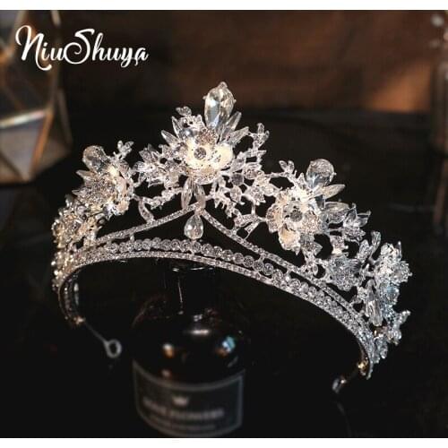 NiuShuya Elegant Silver Flower Princess Crystal Tiaras Crowns Headband Rhinestone Prom Party Accessiories Diadem Hair Jewelries