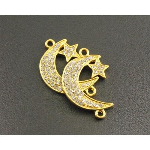10 pcs Gold plated Rhinestone Moon Crescents Charm Bracelet Connector for jewelry necklace findings RS336