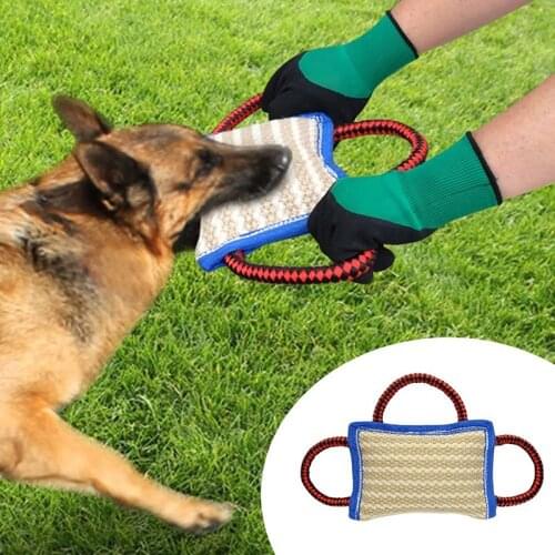 Durable Linen Interactive Dog Toys 3 Nylon Handles Training Pet Bite Pillow Puppy Tug Toy For Small Medium Large Dog Toy