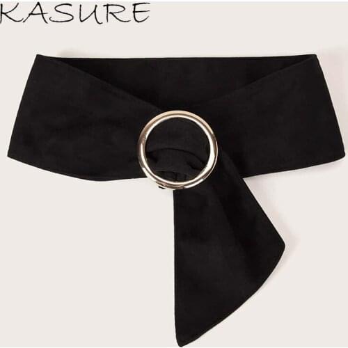 Kasure Women Wide Waist Belt Fashion Female Suede Metal Round Buckle Belts For Women Design Casual Wear Dress Decoration All-mat