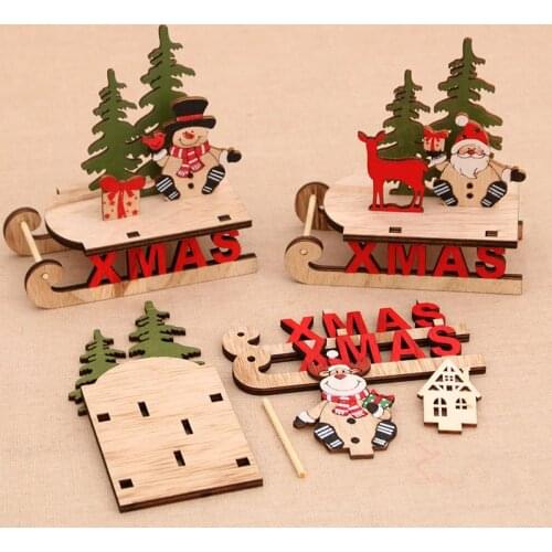 2021 years Christmas Decor Dining Table Window Hotel Shopping Mall Wooden Color Assembled Sleigh Ornaments Santa Claus