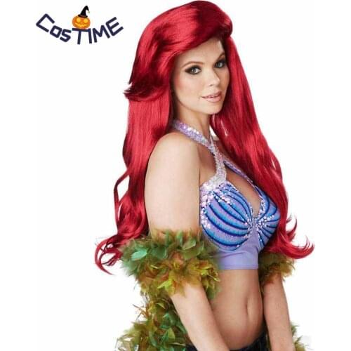 Little Mermaid Ariel Cosplay Wig Dark Red 70cm Long Curly Wavy Hair Adult Deluxe Mermaid Cosplay Poison Ivy Cosplay Hair