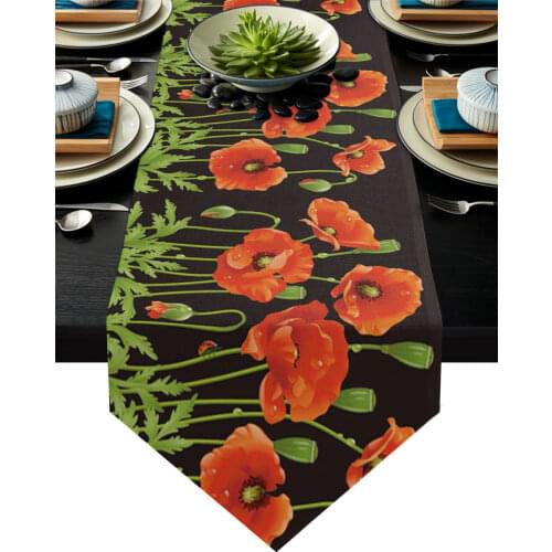 Safflower Poppy Flowers Plant Art Table Runner Modern Table Flag Home Party Country Wedding Decoration Tablecloth Table Runners