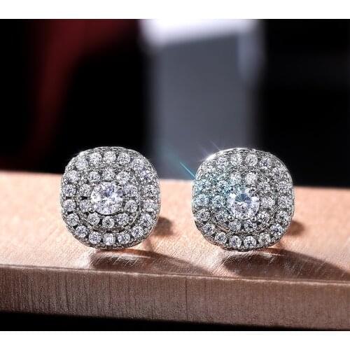 Huitan Simple Stud Earring for Women Full Paved Cubic Zirconia Luxury Bridal Wedding Piercing Earring High Quality Trend Jewelry