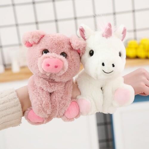 27cm Cute Snap Ring Unicorn Dog Monkey Panda Raccoon Pig Plush bracelet Hand Toys Soft Animals Stuffed Children Birthday Gifts