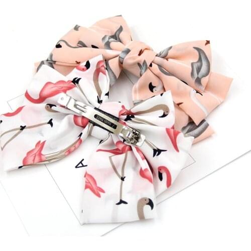 Furling Girl 1PC Flamingo Print Bow Hairpin Women Hair Clips Fishion Barrettes Accessories Ornaments Headdress