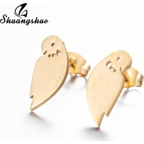 Shuangshuo Vintage Feather Shape Earrings Bird Stud Earring Female Fashion Animal Jewelry Hummingbird Parrot Ear Studs Cute Gift