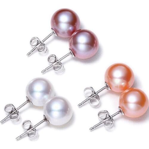 R Top quality Fashion Pearl Stud Earrings For women Perfect round natural Pearl earrings S925 Sterling silver Free shipping