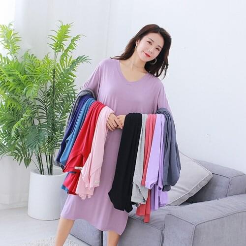 Plus size dress summer Korean version of Modal V-neck dress 200 kg fat MM loose short sleeve bottoming skirt sexy nightware