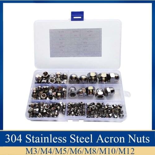 160pcs Stainless Steel Acron Nut Cap Nuts M3/M4/M5/M6/M8/M10/M12 Decorative Cover Semicircle Nut