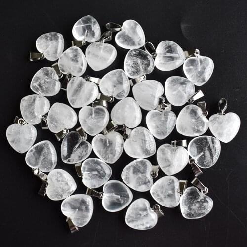 2021 fashion good quality natural stone white crystal charms heart pendants for jewelry making 16mm 50pcs/lot Wholesale free