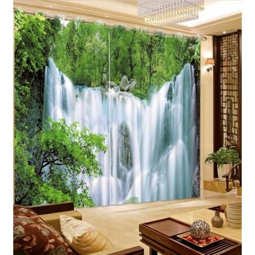 3D Curtain Fashion Customized Green Woods Waterfall Photo Custom Size 3D Curtain Blackout Living Room Curtains For Bedroom