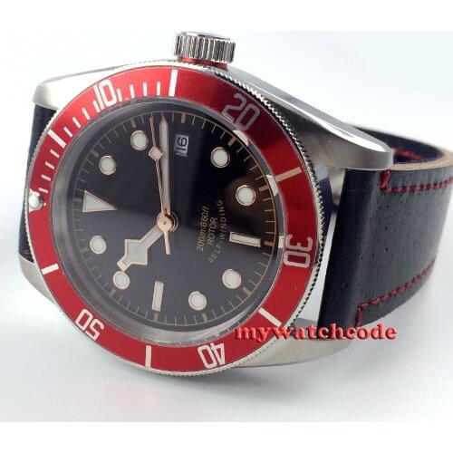 41mm corgeut black dial red bezel Sapphire Glass miyota Automatic mens Watch
