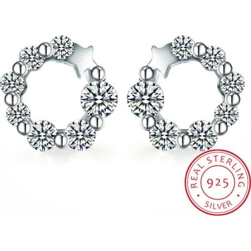 925 Sterling Silver Earrings Lucky Star AAA+ Zirconia Circle Stud Earrings For Women boucle d'oreille Fine Jewelry S-E199