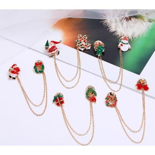 Metal Enamel Brooch Chain Series Pin Christmas Gift Garland Santa Claus Snowman Pin Brooches For Xmas New Year Gifts