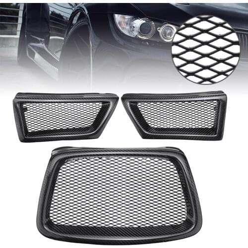 Black 3Pcs/set Carbon Fiber Car Front Lower Mesh Grill Grille For Subaru Impreza WRX STi 9th 2006-2007 28012