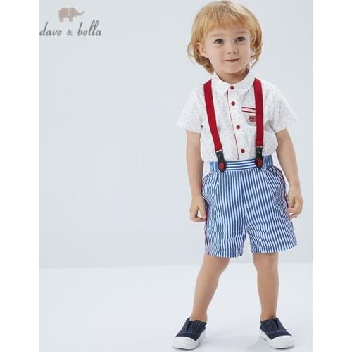 DB16910 dave bella summer baby boys casual striped print clothing sets kids fashion short sleeve sets children 2 pcs suit