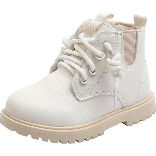 Childrens Plus Velvet Short Boots 2021 Winter New Boys' Leather Boots British Style Girls Baby Warm Cotton Shoes Martin Boots