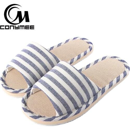 Home Slippers Men Summer Flax Indoor Casual Shoes Breathable Sweat Linen Slipper For Man Beach Sandals Male Floor Flip Flops